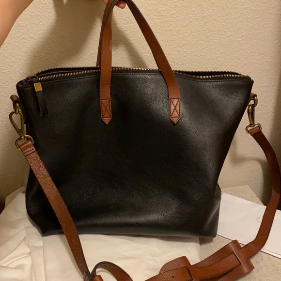 Madewell Handbags - Madewell Zip-Top Transport Tote Carryall leather black brown crossbody used